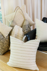 Azulina Home - Cartagena Throw Pillow - Ivory Wool stripes on Ivory cotton - This toss pillow complements styles from boho to classic. Stripes across the pure cotton twill base create a clean-lined and versatile pattern that celebrates the natural materials. 95% cotton and 5% virgin wool, locally sourced in Colombia. Hand crafted, combining the heritage of loom weaving with modern design.
