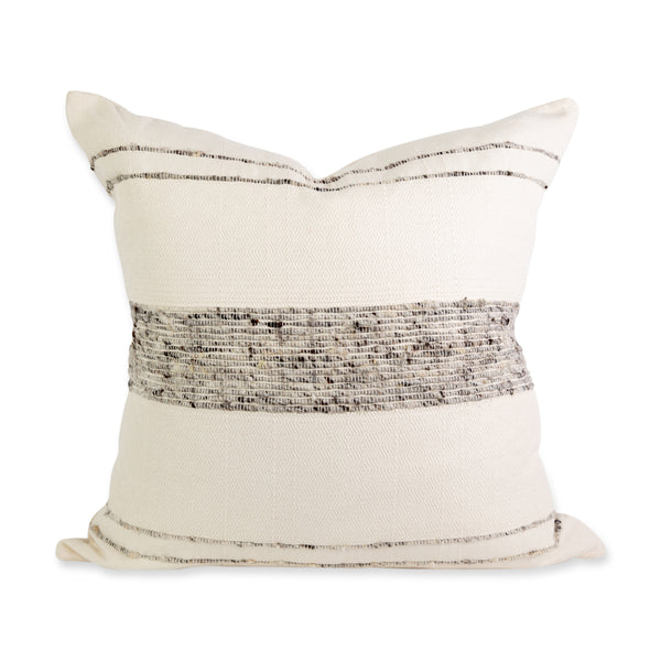 Azulina Home - Handmade Bogota Toss Pillow in Grey.  Stripes across the pure cotton twill base create a clean-lined and versatile pattern that celebrates the natural materials. 95% cotton and 5% virgin wool, locally sourced in Colombia. 