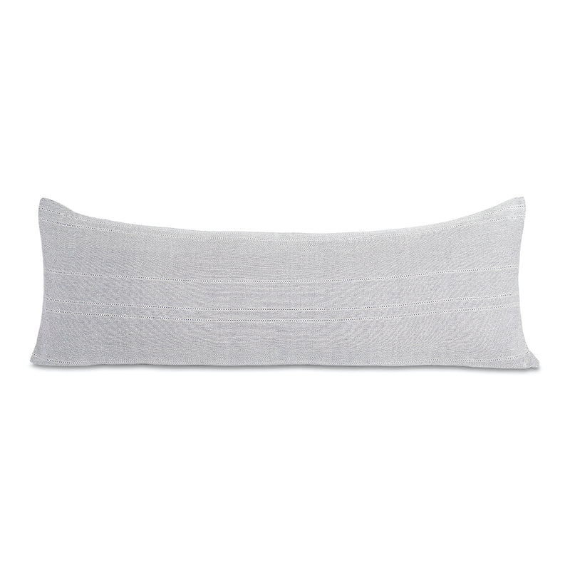 Azulina Home - Bogota Blue Large Lumbar - 36" x 14" - This lumbar pillow complements styles from boho to classic. Stripes across the pure cotton twill base create a clean-lined and versatile pattern that celebrates the natural materials. 95% cotton and 5% virgin wool, locally sourced in Colombia. Hand crafted, combining the heritage of loom weaving with modern design.
