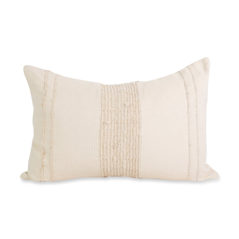 Azulina Home - Bogota Small Lumbar Pillow - Stripes across the pure cotton twill base create a clean-lined and versatile pattern that celebrates the natural materials. 95% cotton and 5% virgin wool, locally sourced in Colombia. Hand crafted, combining the heritage of loom weaving with modern design.