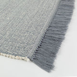 Azulina Home - Cali Bathmat - Grey Blue Bath Mat Rug.  Handmade in Colombia.  Grey close up detail of fringe.   Intricately woven cotton creates a clean-lined and versatile pattern that celebrates its natural materials and textures.  This beautiful grey bath mat is super soft and fits under doors! 