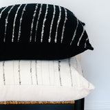 Azulina Home - Carmen Pillow - Black with grey and ivory stripes - Stripes across the pure cotton twill base create a clean-lined and versatile pattern that celebrates the natural materials. 95% cotton and 5% virgin wool, locally sourced in Colombia. Hand crafted, combining the heritage of loom weaving with modern design.